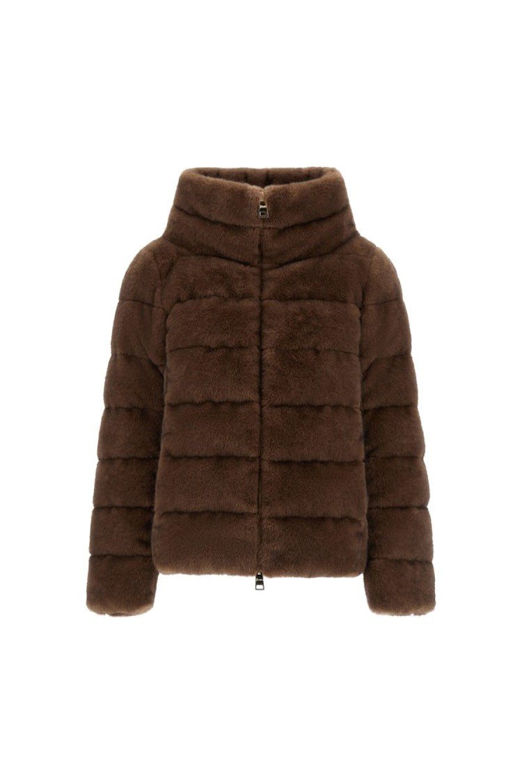 Herno Brown Polyester Faux-Fur Stand-Collar Puffer Jacket