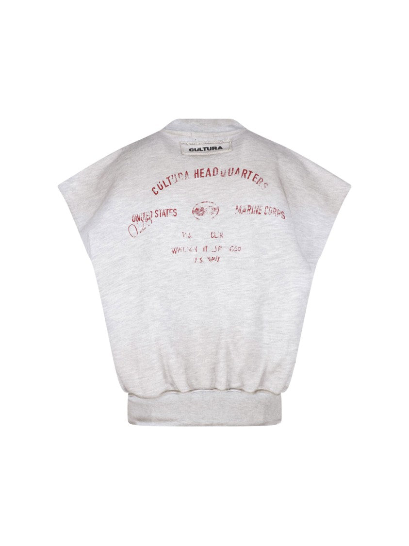 Cultura Boxy Heather Grey Sweater With Faded Red Graphic