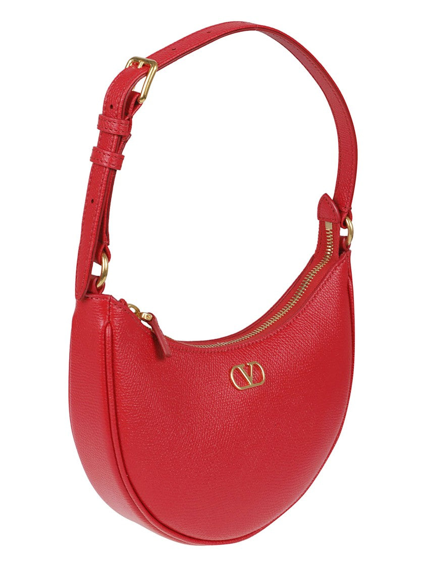 Valentino Garavani Crescent-Shaped Handbag In Textured Red Leather