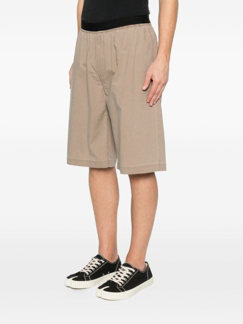 Mm6 By Maison Margiela Relaxed Fit Beige Shorts With Contrasting Waistband