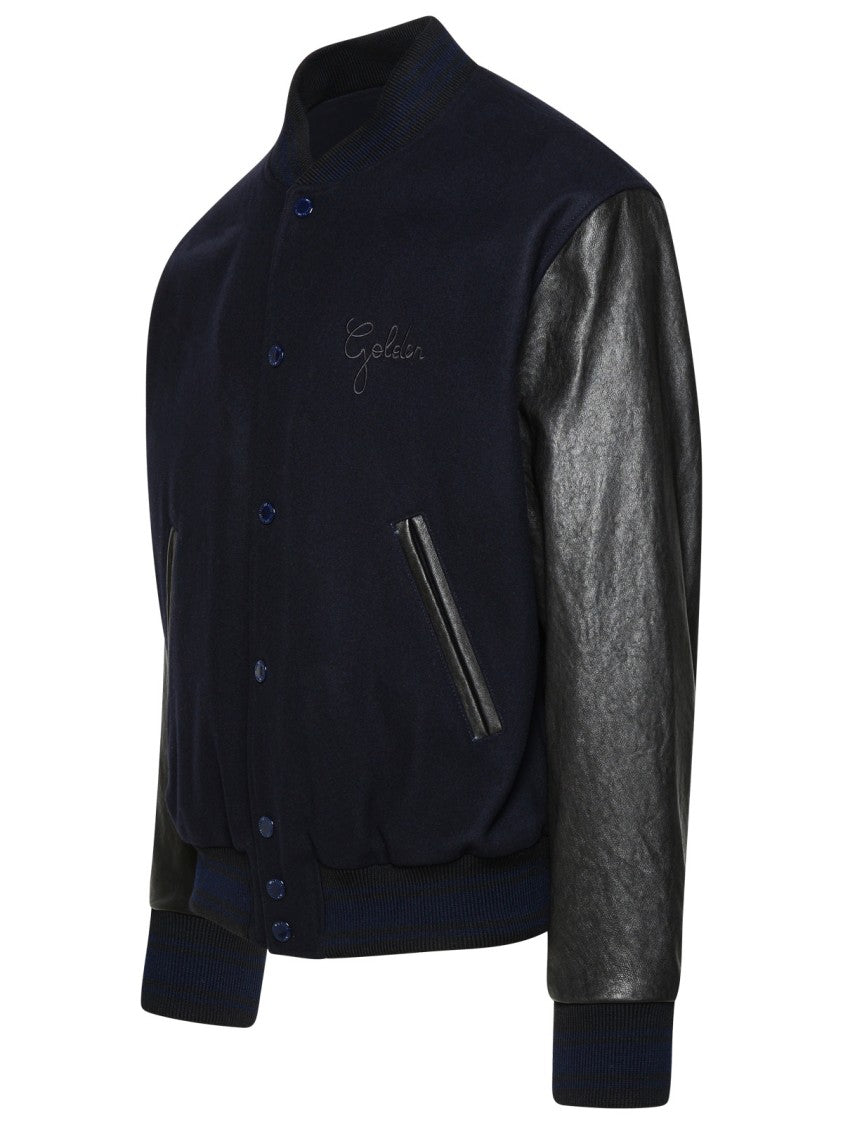 Golden Goose Bomber Jacket In Blue And Black Virgin Wool Blend