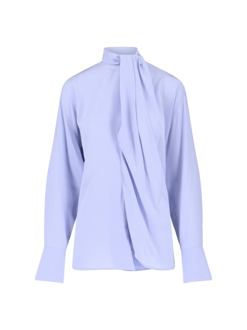 Victoria Beckham Silk Lavallière Shirt Light Blue