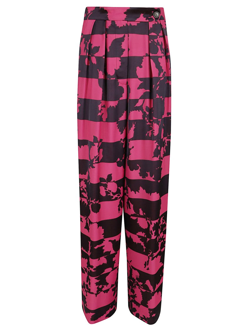 Dries Van Noten Fluid Wide-Leg Trousers With Abstract Floral Overlay