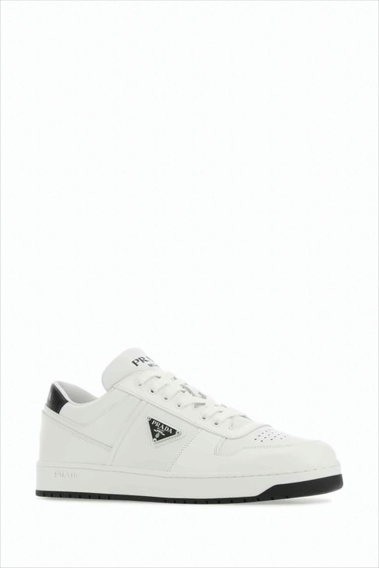 Prada Smooth Leather Low-Top Sneakers With Triangular Logo Detail