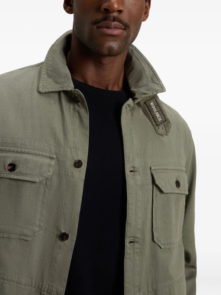 Woolrich Boxy Olive Green Flap Overshirt