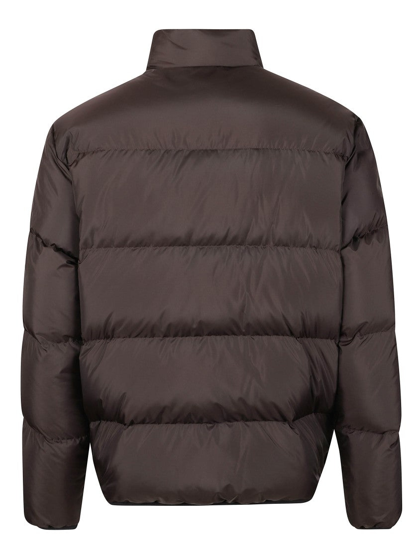 Moncler Quilted Brown Puffer Jacket With High Collar