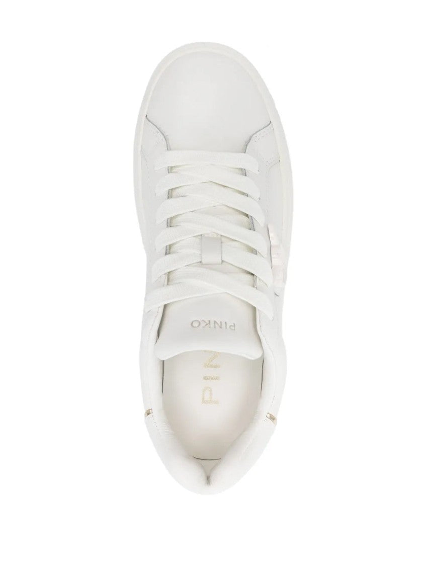 Pinko Beige Yoko 12 Minimalist Leather Sneakers