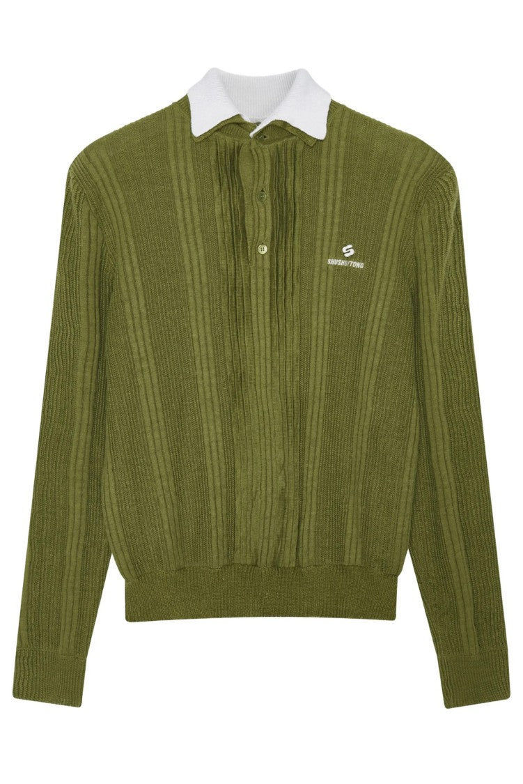 Shushu/Tong Green Contrast Collar Knit Pullover