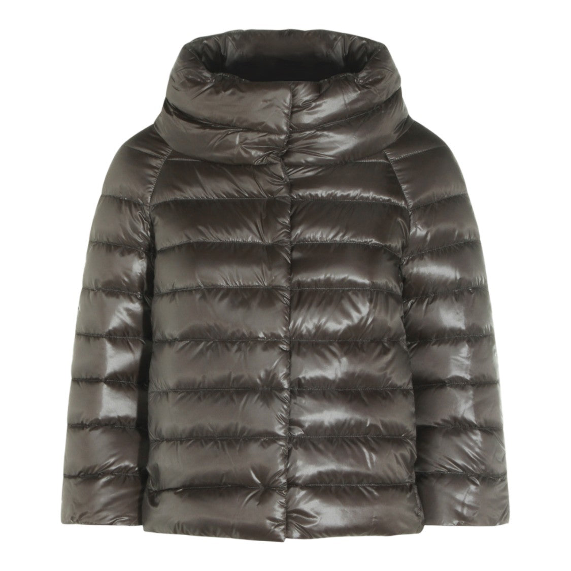 Herno Glossy Quilted Puffer Coat With High Collar And Boxy Silhouette