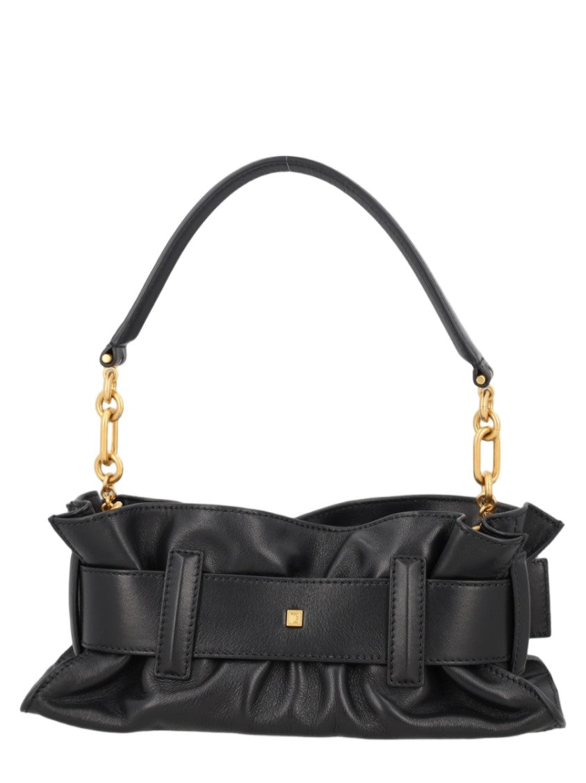 Balmain Mini Handbag With Gathered Leather Body And Gold Hardware