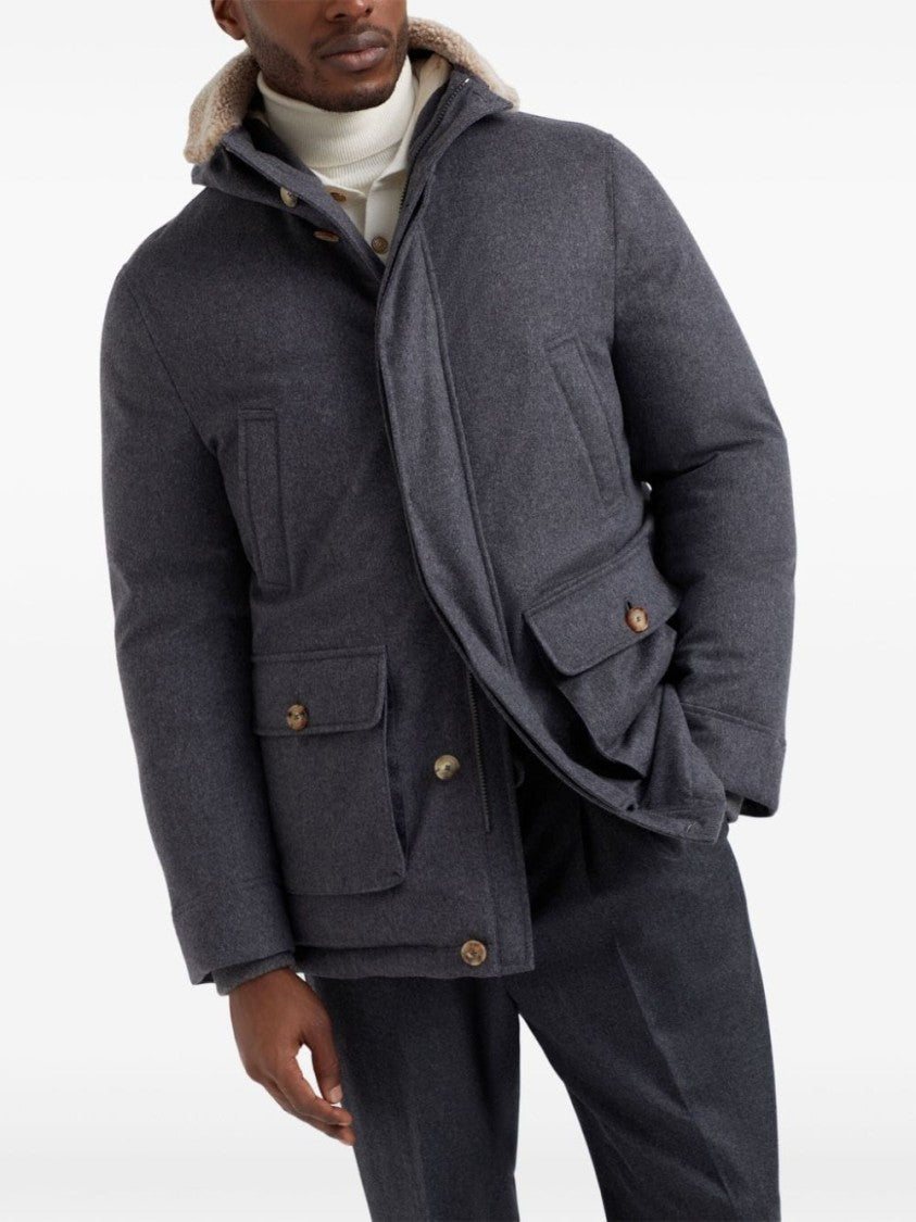 Brunello Cucinelli Classic Grey Parka With Faux Fur-Lined Hood