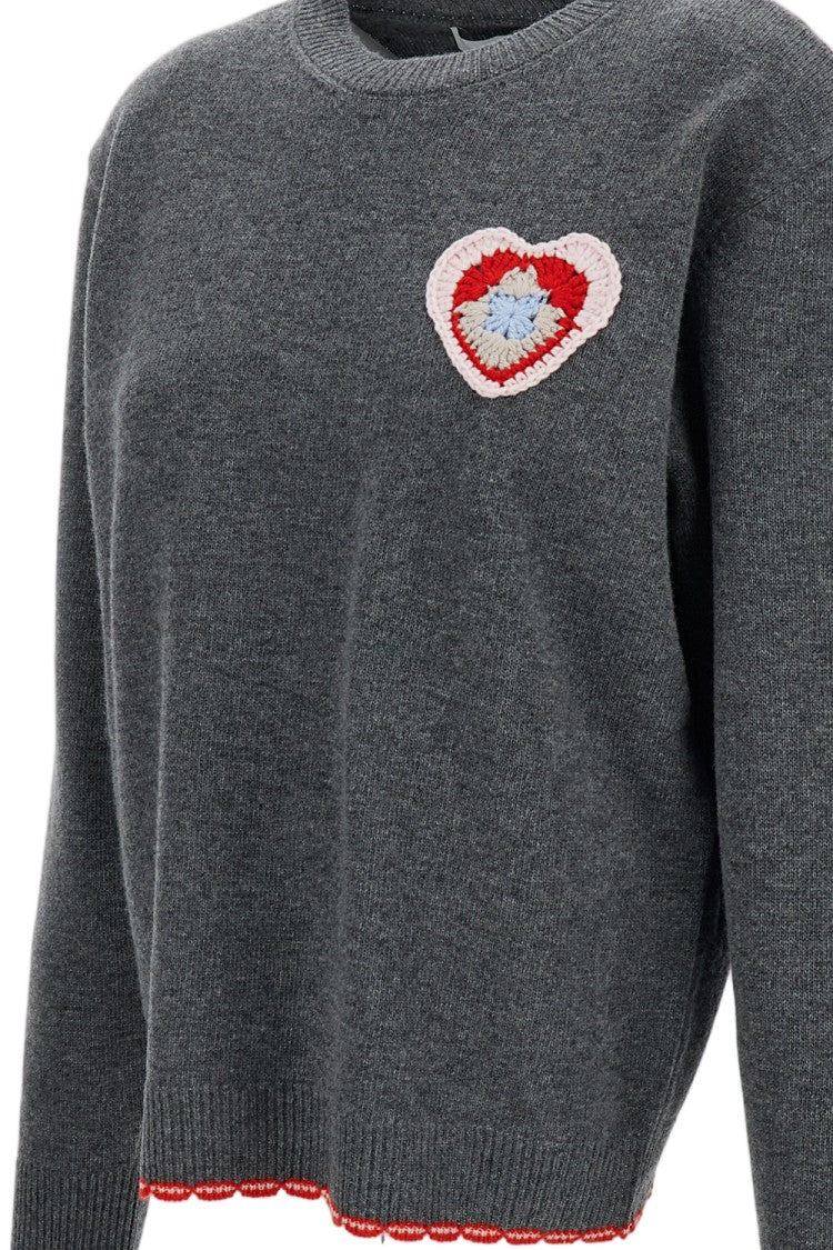 Stella Mccartney Grey Crochet Heart Virgin Wool Sweater