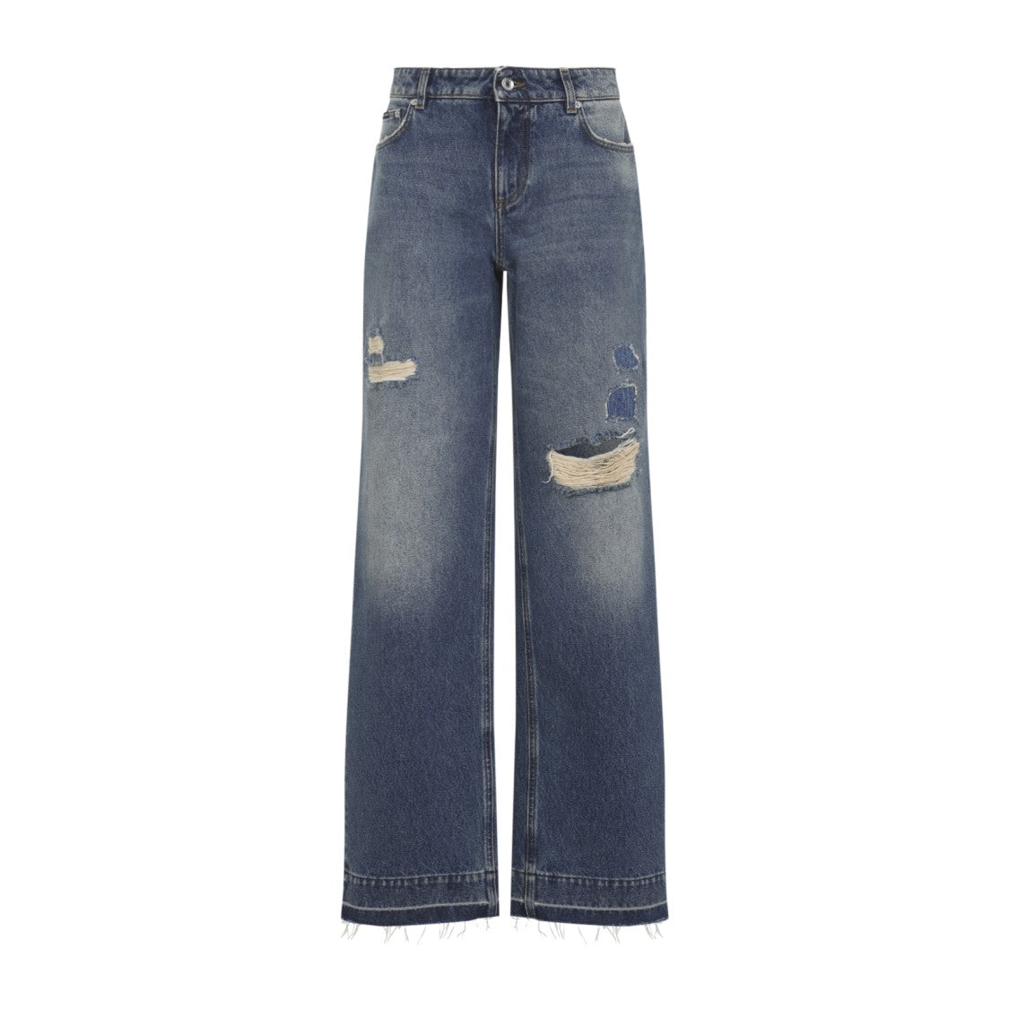 Dolce & Gabbana High-Waisted Straight-Leg Jeans With Distressed Details