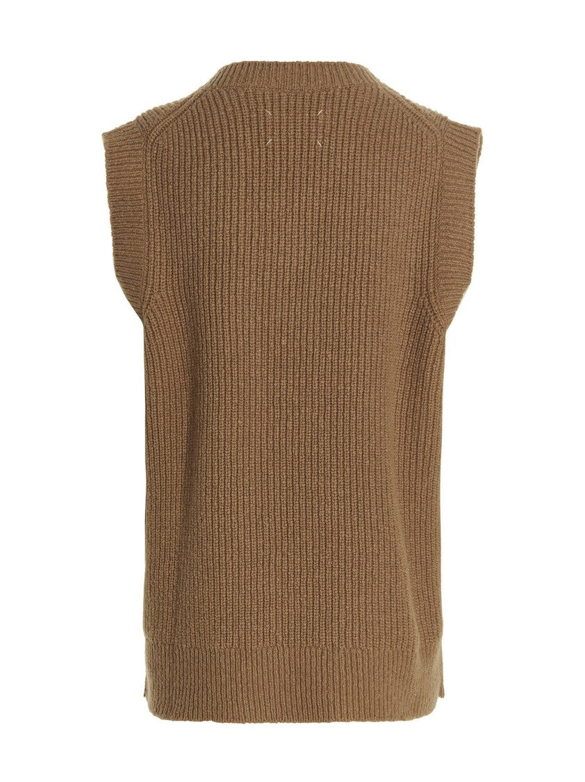 Maison Margiela V-Neck Wool Blend Vest With Ribbed Texture