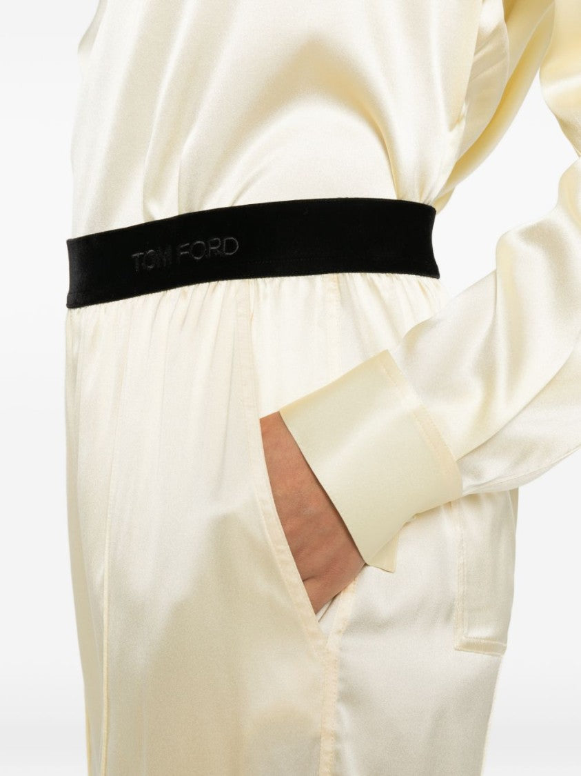 Tom Ford Cream Banded Waist Straight-Leg Pants