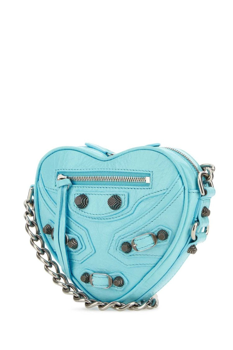 Balenciaga Light Blue Leather Mini Le Cagole Heart Crossbody Bag