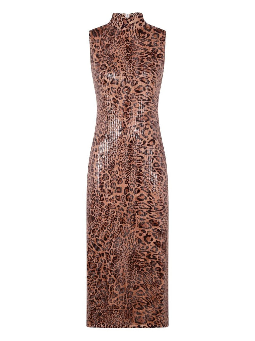 Twin-Set Form-Fitting Sleeveless Dress With Leopard Print And Sequin Detailing