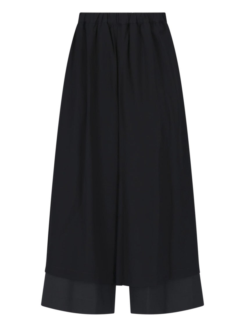 Comme Des Garçons Layered Black Wool Midi Skirt With High Elasticated Waistband