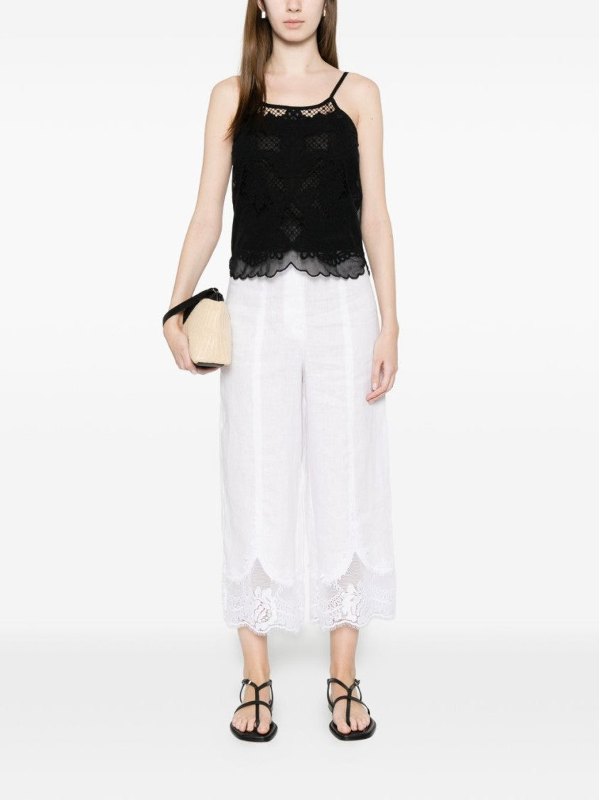 Twin-Set White Lace Trim Cropped Pants