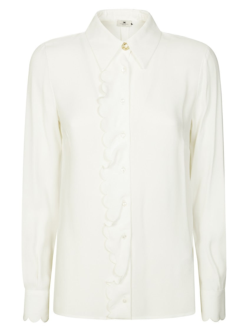 Elisabetta Franchi White Silk Blouse With Scalloped Trim