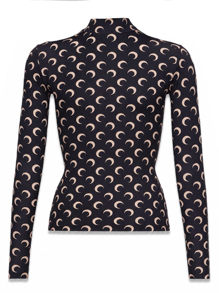 Marine Serre Black Crescent Moon Pattern Fitted Top