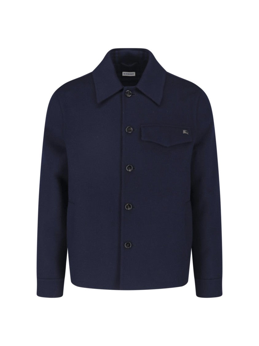 Burberry Blue Classic Collar Button-Up Wool Jacket