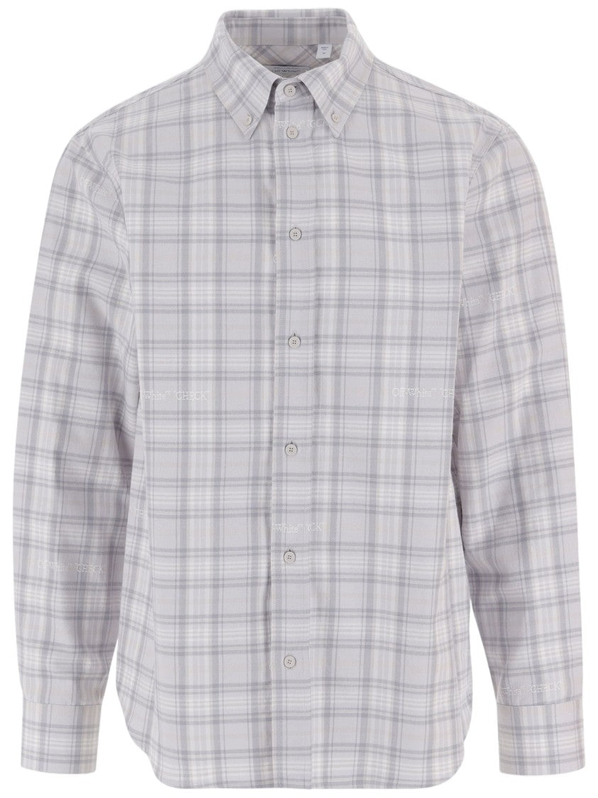 Off-White Checkered Cotton Shirt With Classic Collar And Adjustable Cuffs