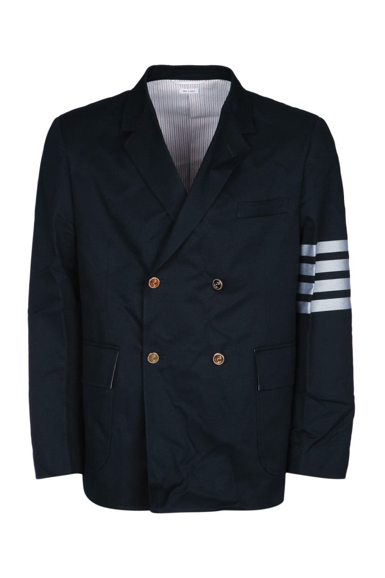 Thom Browne Double-Breasted Tailored Jacket With Striped Sleeve Detailing
