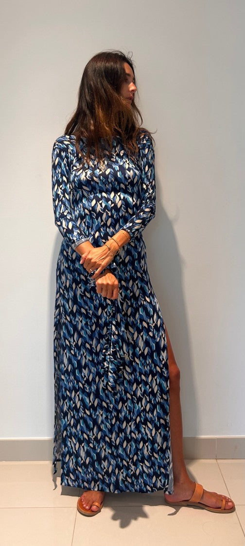 Hawa Made From Love Blue Maha Abstract Leaf Maxi Dress