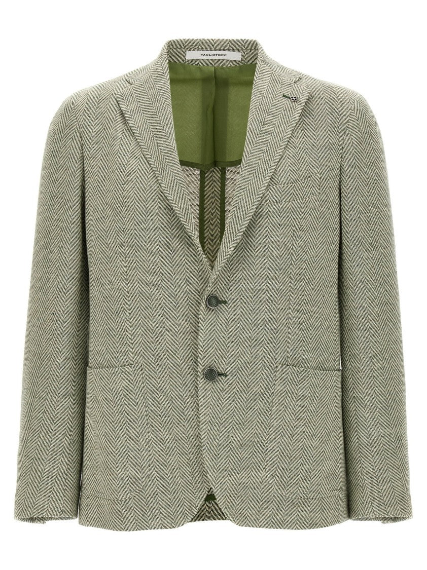 Tagliatore Deconstructed Single-Breasted Herringbone Blazer