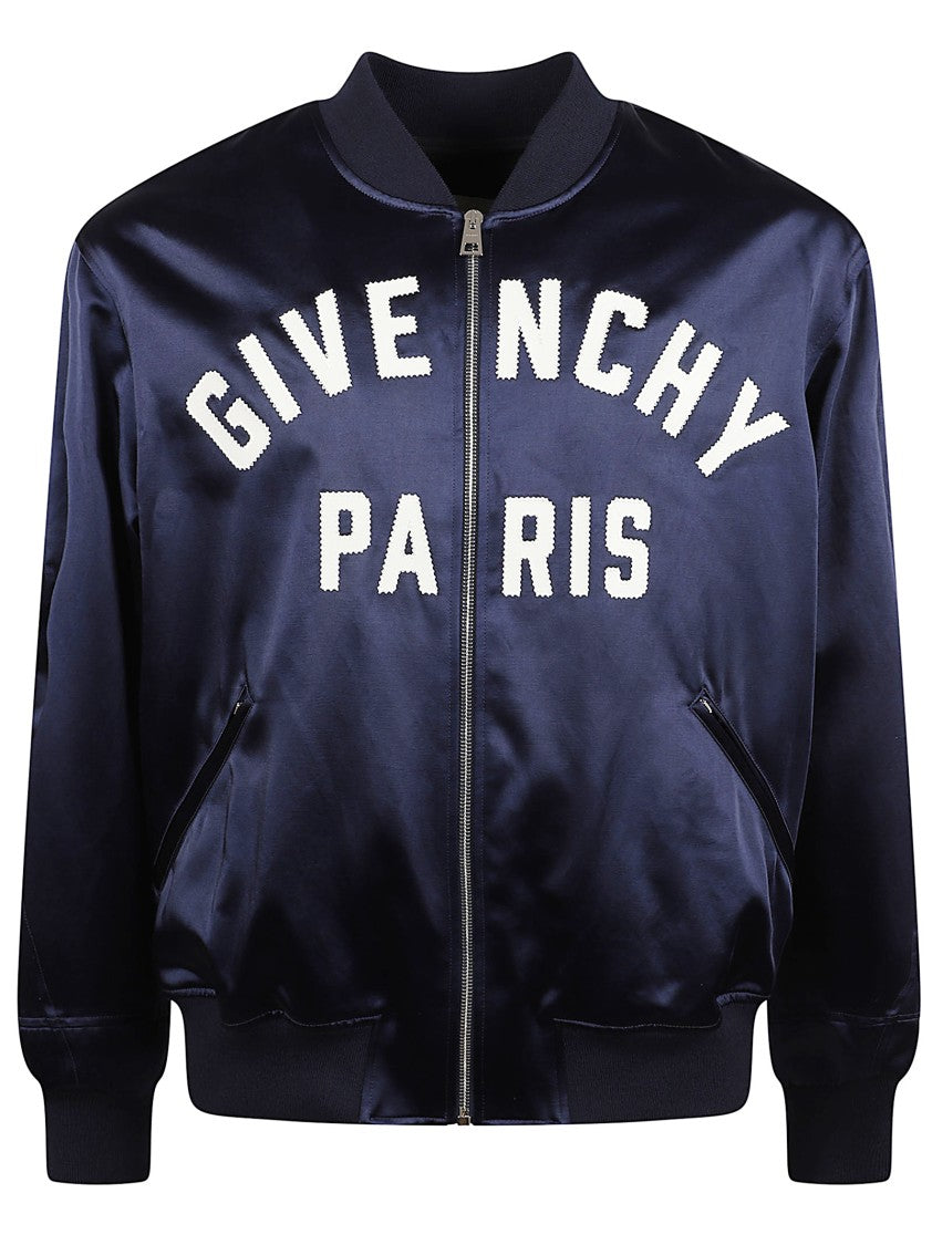 Givenchy Blue Satin And Cotton Bomber Jacket