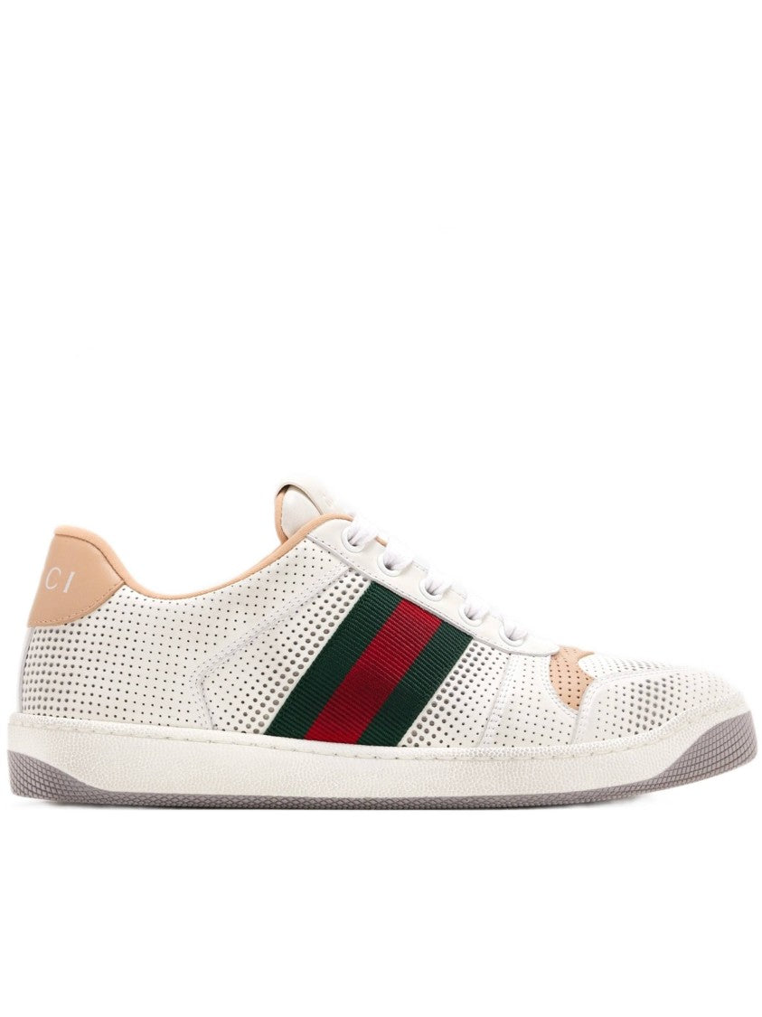 Gucci Perforated Leather Screener Sneaker With Signature Striped Accents