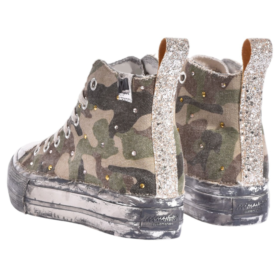 Mimanera Army Military Handcrafted Swarovski Platform Sneakers