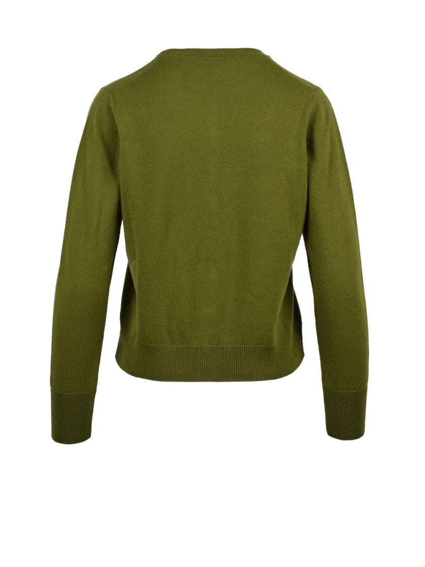 Alpha Studio Pistachio Green Round Neck Wool Cardigan
