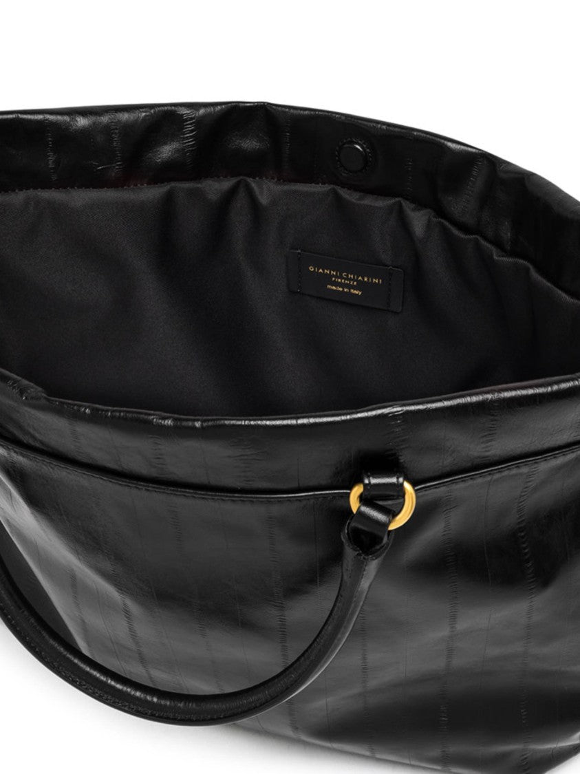 Gianni Chiarini Glossy Black Handbag With Ruched Design
