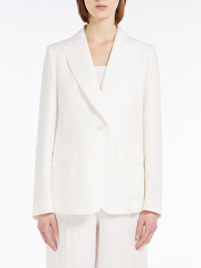Max Mara Washed Linen Single-Breasted Blazer With Notch Lapel