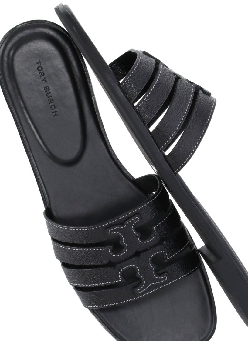 Tory Burch Black Ines Cage Perforated Slides