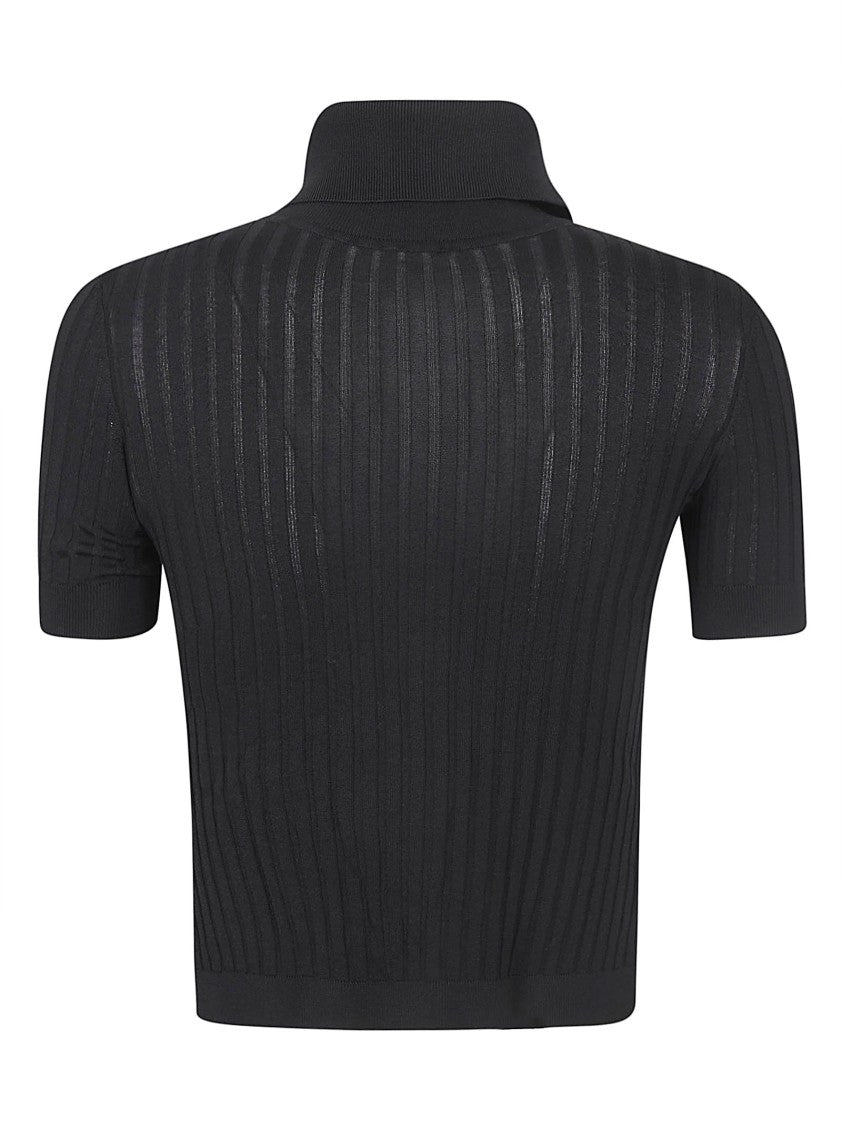 Elisabetta Franchi Fitted Knit Turtleneck Top With Gold Button Detail