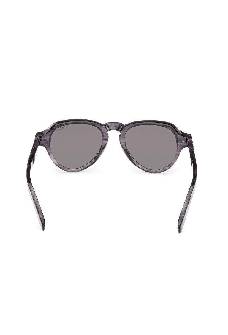 Zegna Dark Brown Acetate Sunglasses With Geometric Design