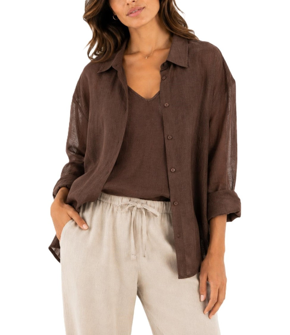 Max Mara Relaxed-Fit Brown Button-Up Shirt Layered