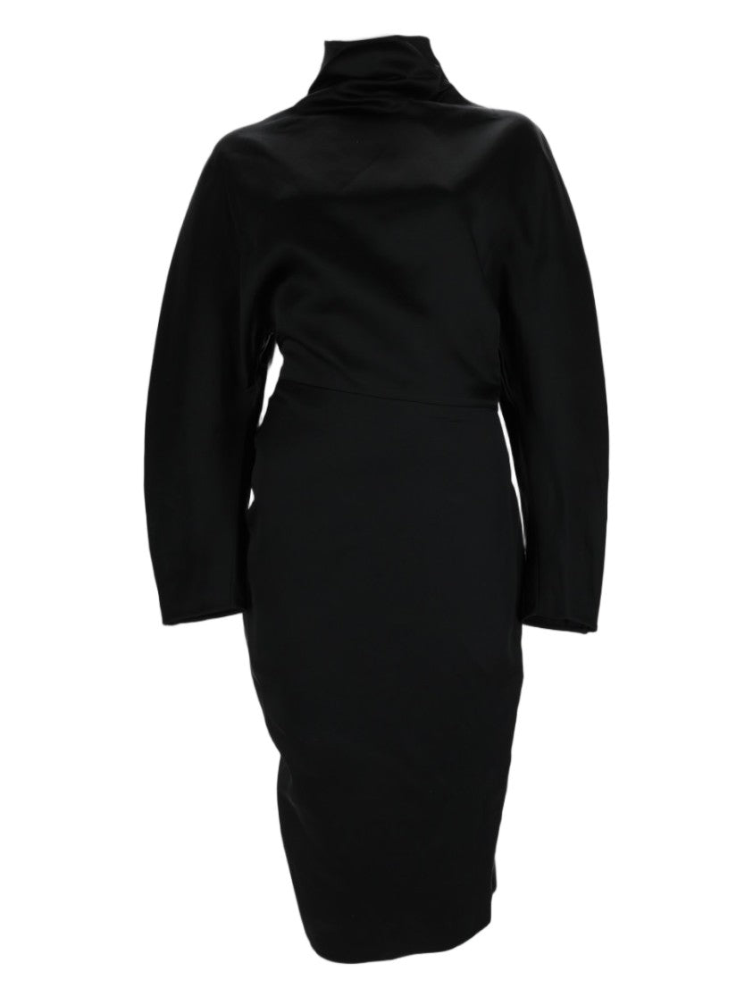 Khaite Black High-Neck Voluminous-Sleeve Midi Dress