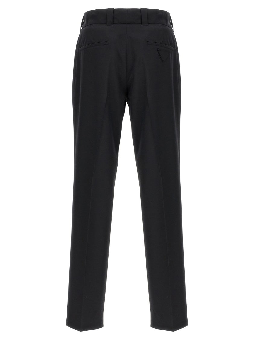 Prada Straight-Leg Wool Blend Pants With Triangle Logo Detail