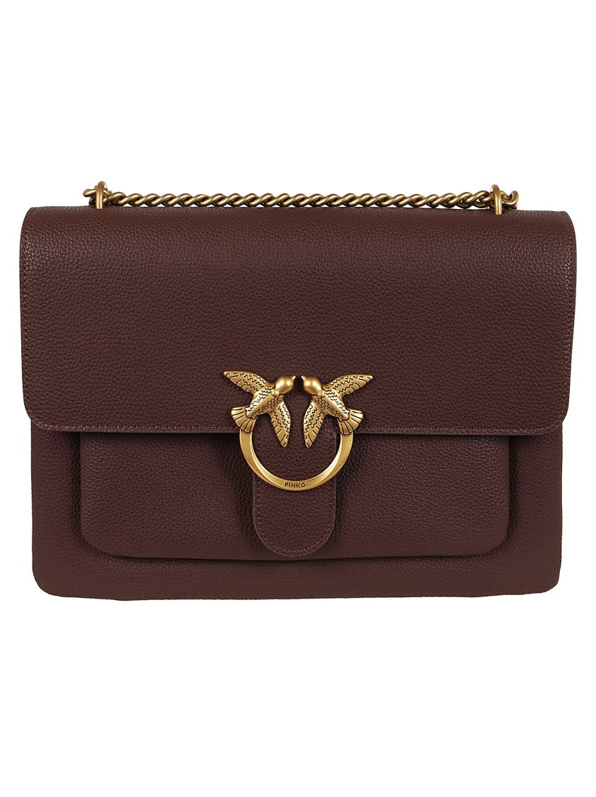 Pinko Structured Brown Leather Crossbody Bag
