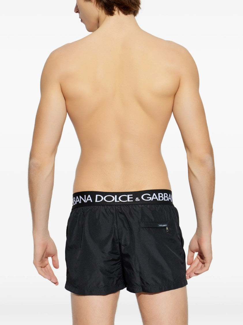 Dolce & Gabbana Black Fitted Logo Waistband Polyester Shorts