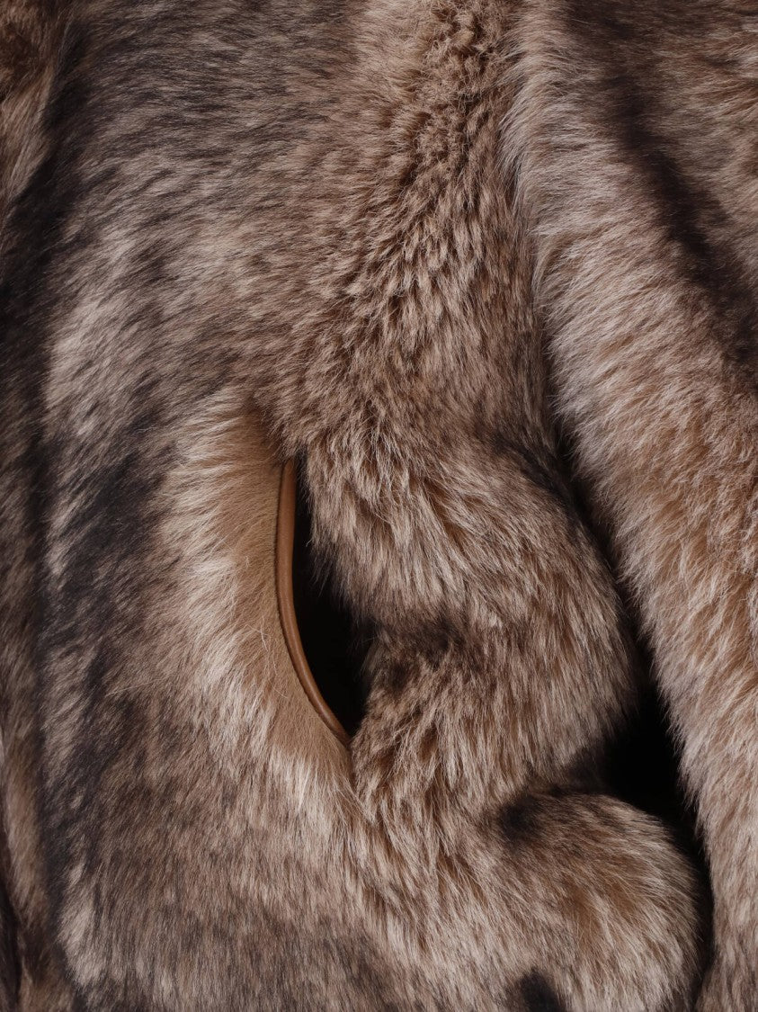 Chloé Brown Classic Collar Zippered Cropped Shearling Jacket