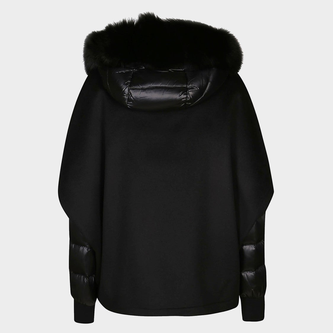 Moorer Black Quilted Sleeve Coat With Plush Fur Hood