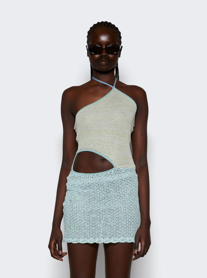 Roberta Einer Jasmine Sheer Knit Mini Dress Teal