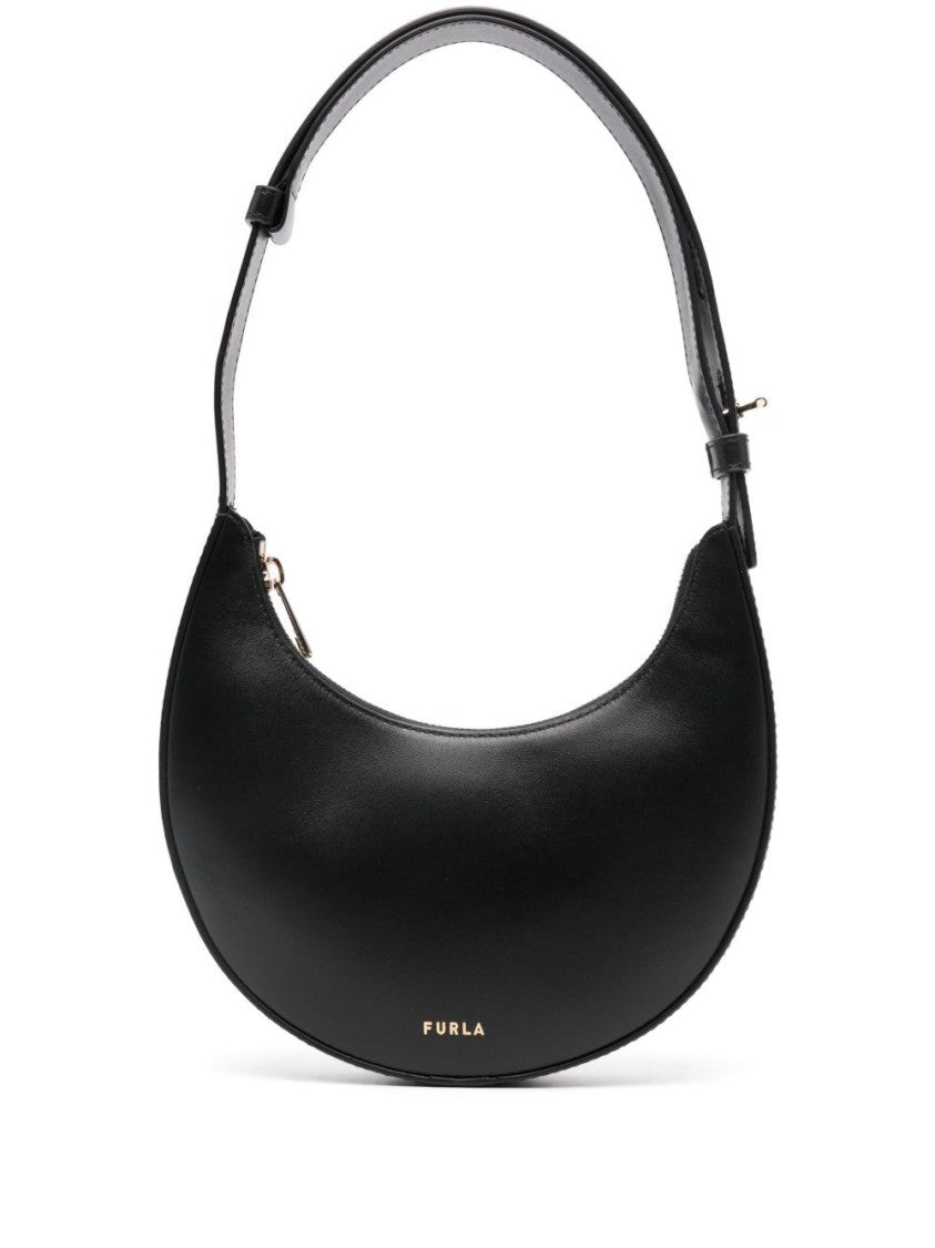 Furla Crescent Black Calf Leather Shoulder Bag