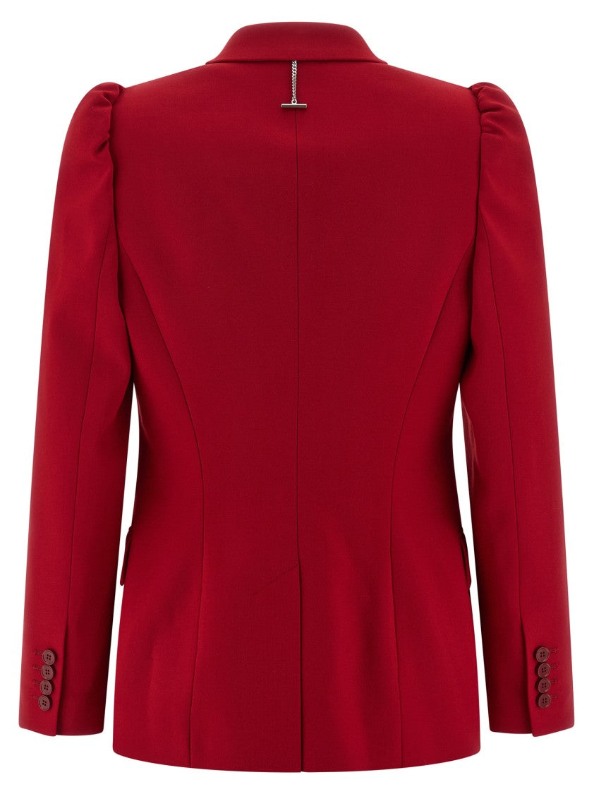 Mcqueen Single-Breasted Grain De Poudre Blazer With Peak Lapels And Puffed Shoulders