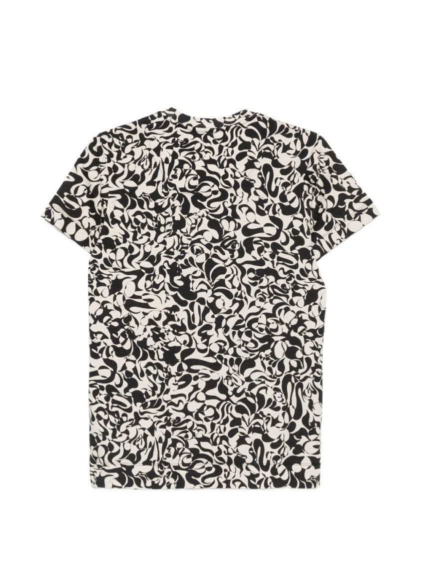 Dries Van Noten Black Beige Patterned Crew Neck T-Shirt